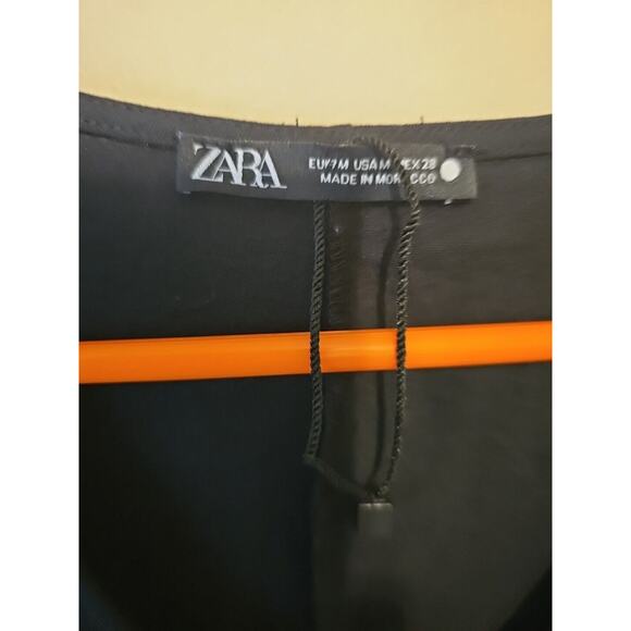 ZARA Womens Knotted Fluid Midi‎ Dress Black Size Medium 3/4 Sleeve Front Slit - Picture 2 of 13